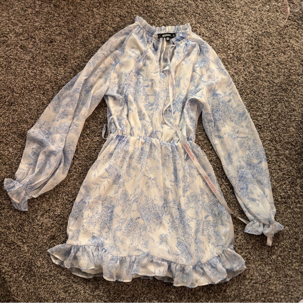 Missguided Blue and White Floral Dress